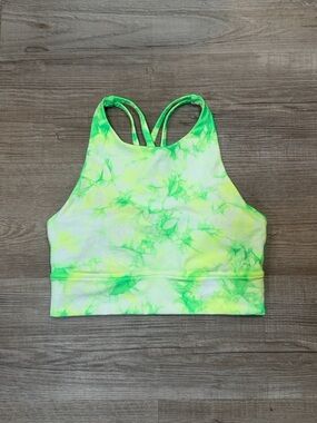 Lululemon High Neck Energy Neon Green Tie-Dye Sports Bra, Women’s Size 6